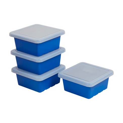 Ecr4kids Square Bin With Lid, Storage Containers, Blue, 4-pack