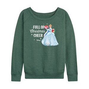 Women's - Disney - Full Of Christmas Cheer Cinderella Lightweight French Terry Wide Neck Long Sleeve Shirt - 1 of 4