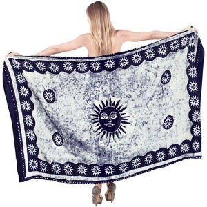 LA LEELA Women's Long Vacation Beachwear Pareo Swimsuit Bathingsuit Swimwear Sarong Wrap Cover up Wraps One Size Blue, Sun - 1 of 4