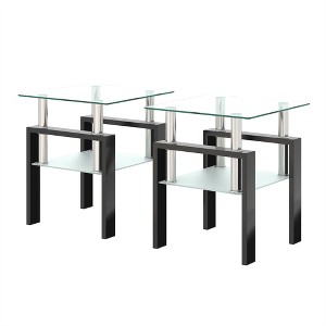 XINGHANZHENXUAN 2 Pcs Modern Tempered Glass Tea Table Coffee Table End Table, Square Table for Living Room - 1 of 4