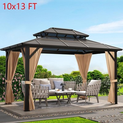 Hardtop Gazebo Outdoor Double Roof Canopy with Curtains & Netting