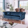 Standard Velvet Tufted Scroll-Arm Chesterfield Stanford Loveseat with Plush Multi-Density Foam Cushions, Premium Craftsmanship and Green Color - 2 of 4