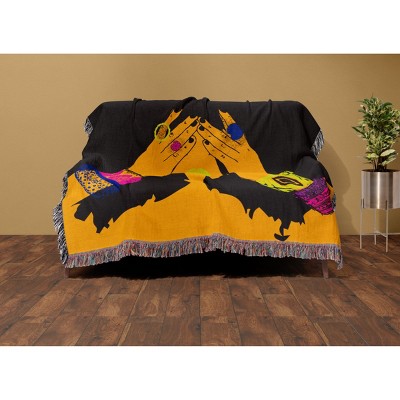 Shanell Yellow and Black Woven Throw Blanket with Fringe
