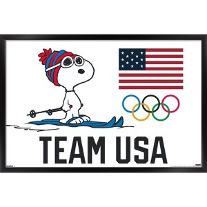 Trends International Team USA x Peanuts – Snoopy Cross-Country Skis Framed Wall Poster Prints - 1 of 4
