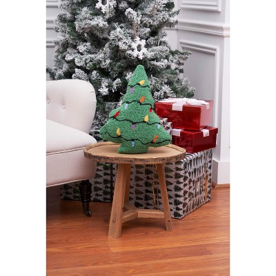 Green Christmas Tree Shaped Hooked Accent Pillow