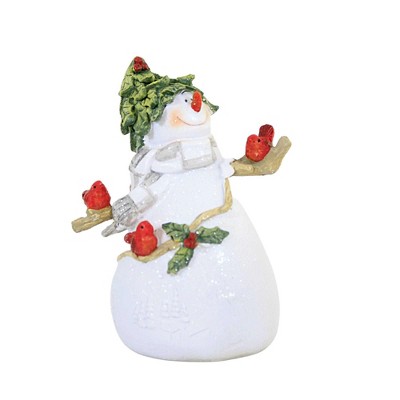 5.75 In Snowman W/ Cardinal Figurine Holly Hat Red Bird Figurines