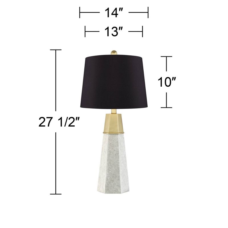 360 Lighting Julie Modern Table Lamps 27 1/2" Tall Set of 2 Faux Marble Gold Tapered Column Black Faux Silk Drum Shade for Bedroom Living Room Bedside, 4 of 8