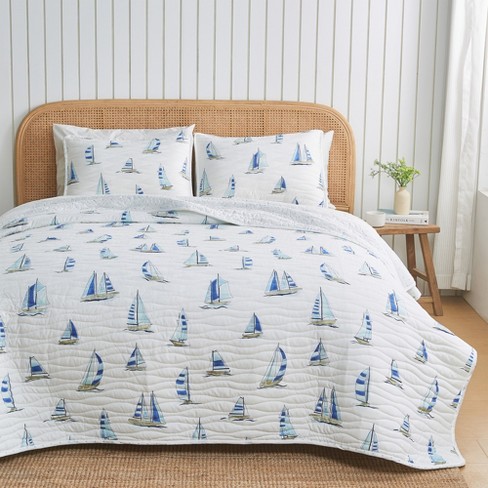Coastal Inspired Quilted Coverlet Set With Shams (king, Blue