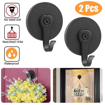 LunaLulinlk 2pcs Heavy Duty Wall Hooks, Magnetic Wreath Hanger, Round Sturdy Hanging Metal Hooks Hold up to 10 lb, Black
