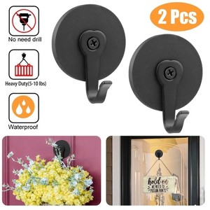 LunaLulinlk 2pcs Heavy Duty Wall Hooks, Magnetic Wreath Hanger, Round Sturdy Hanging Metal Hooks Hold up to 10 lb, Black - 1 of 4