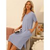 cheibear Women's Casual V-neck Short Sleeve T-shirt Dress Nightshirt Basic Midi Shirtdress - 2 of 4
