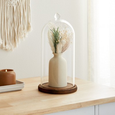 Clear Glass Cloche Dome with Wooden Base, 11 Inches