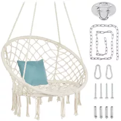 Best Choice Products Macrame Hanging Chair, Handwoven Cotton Hammock Swing w/ Mounting Hardware - Beige