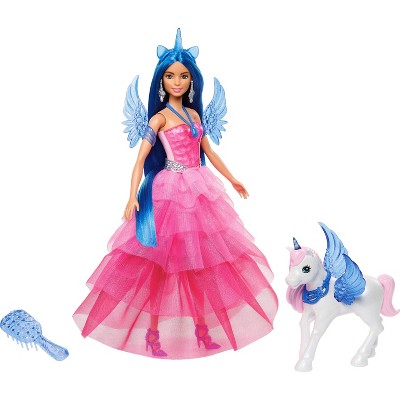 Barbie Unicorn Toy, 65th Anniversary Doll with Blue Hair, Pink Gown & Pet  Alicorn (Target Exclusive)
