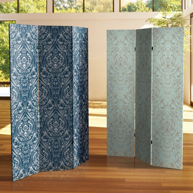 6&#34; Double Sided Ocean Damask Canvas Room Divider Blue - Oriental Furniture, 6 of 8