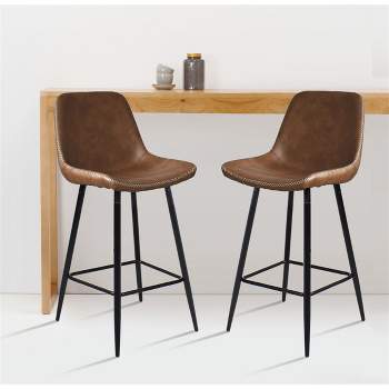26" Edmund Upholstered Faux Leather Counter Height stool (Set Of 2) -The Pop Maison