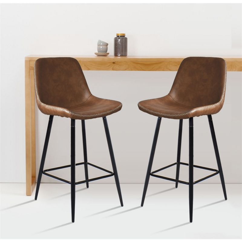 26" Edmund Upholstered Faux Leather Counter Height stool (Set Of 2) -The Pop Maison, 1 of 11