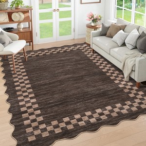 Area Rug Scalloped Rug Modern Bordered Rug Geometric Non Slip Low Pile Soft Accent Rugs for Living Room Bedroom - 1 of 4