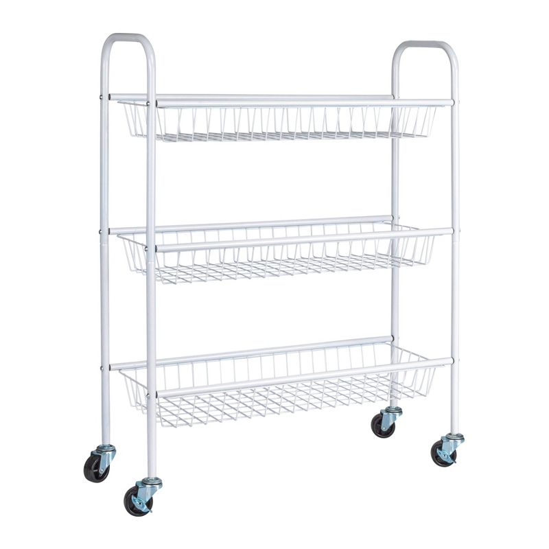 Household Essentials 3-Tier Slim Storage Cart, Heavy-Duty Steel Frame, Smooth Casters with Locks, Powder Coat Finish, Arched Handles White, 1 of 7