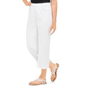 Collections Etc Pull-On Frayed Hem Elasticized Waist Capris - 1 of 4
