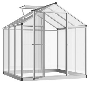Greenhouse Portable Outdoor Walk-In Greenhouse with Roof Vent and Rain Gutter for Plants, Herbs and Vegetables - 6' L x 6' W x 6.4' H - 1 of 4