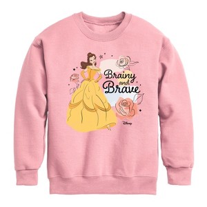 Boys' - Disney - Belle Brainy And Brave Graphic Long Sleeve Fleece Sweatshirt - 1 of 4