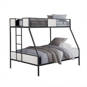 Royal Hampton Twin over Full Bunk Bed, Attached Side Ladder, Black and White Metal - 1 of 1