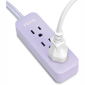 iHome 3-Outlet Power Strip, 3ft Braided Extension Cord, Flat Plug, Heavy-Duty, Pastel Purple - 1 of 3