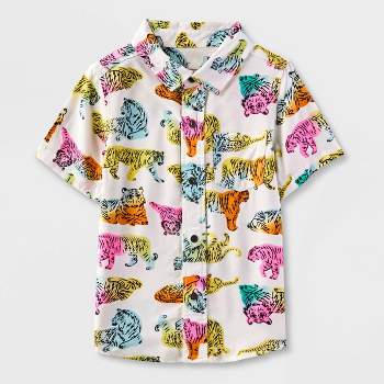 Boys' Adaptive Short Sleeve 'Tiger' Woven T-Shirt - Cat & Jack™ Cream