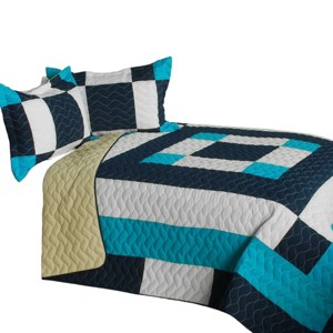 Slickblue Vermicelli-Quilted Patchwork Quilt Set, Handmade, Bedding, Geometric, 5 Designs, Full/Queen, 3PC - 1 of 4