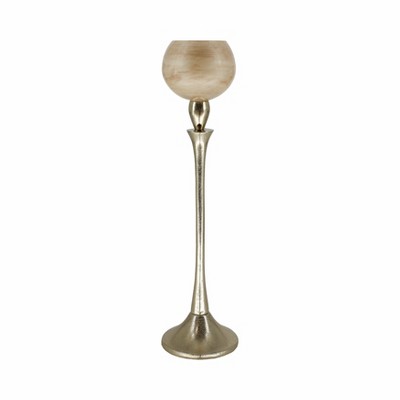 Glass & Metal Glam Pillar Candle Holder - Elegant Taper Stand for Home, Office, Bedroom, or Living Room Decor - 20" White