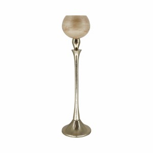 Glass & Metal Glam Pillar Candle Holder - Elegant Taper Stand for Home, Office, Bedroom, or Living Room Decor - 20" White - 1 of 4