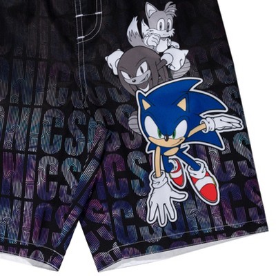 Sonic the Hedgehog SEGA Knuckles Sonic The Hedgehog Tails Little Boys Rash Guard and Swim Trunks Outfit Set Black / Purple 5-6 — фото 8