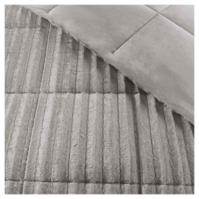 Gray King Faux Fur 3-Piece Comforter Set