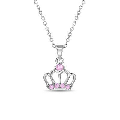 Girls' CZ Classic Crown Sterling Silver Necklace - In Season Jewelry
