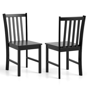 Costway Rustic Dining Chairs Set of 2 with Slat Tilt Backrest, Wide Seat, Rubber Wood Legs White/Black - 1 of 4