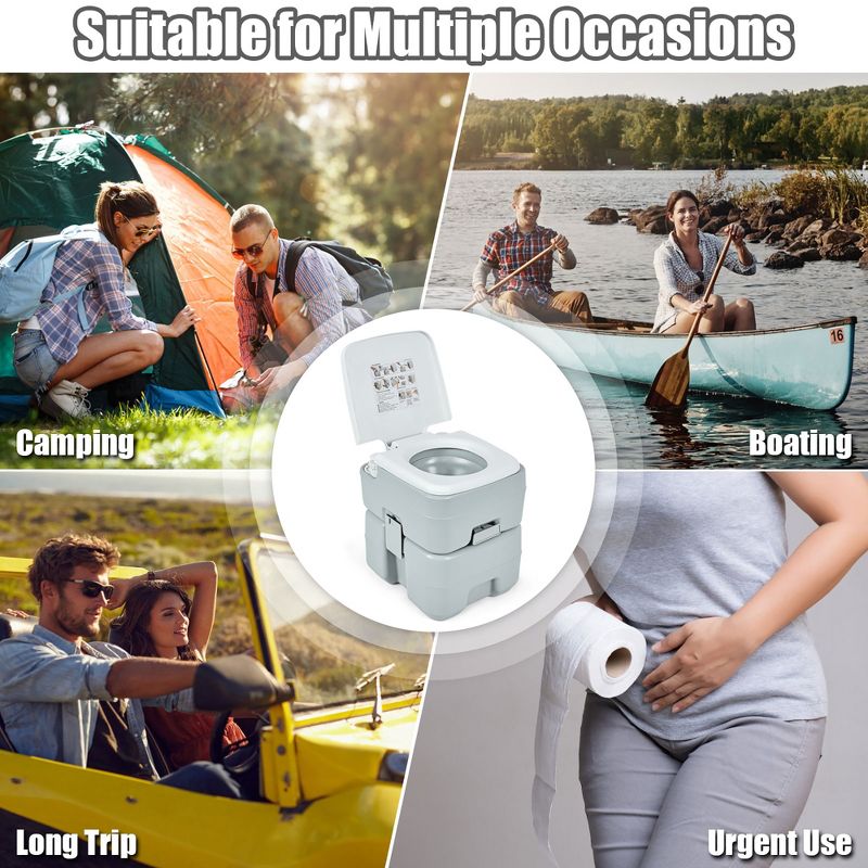 Costway 5.3 Gallon 20L Portable Travel Toilet RV Camping Indoor Outdoor Potty Commode, 3 of 10