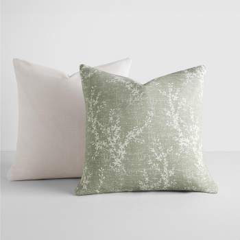 2-Pack Cotton Slub Willow Green Throw Pillows and Pillow Inserts Set - Becky Cameron, Willow Green, 20 x 20