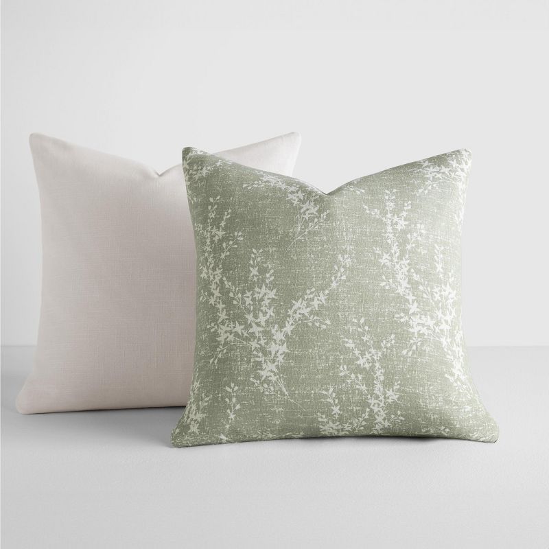 2-Pack Cotton Slub Willow Green Throw Pillows and Pillow Inserts Set - Becky Cameron, Willow Green, 20 x 20, 1 of 9