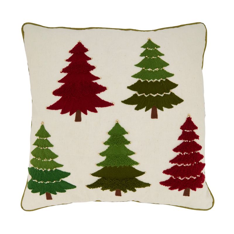 Saro Lifestyle Cotton Throw Pillow With Christmas Tree Embroidery And Down Filling, 1 of 4