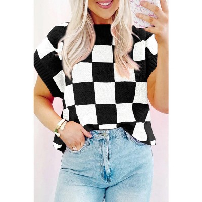 I AM A FASHION JUNKY Strawberry Pink Colorblock Plaid Knit Dolman Sweater Vest
