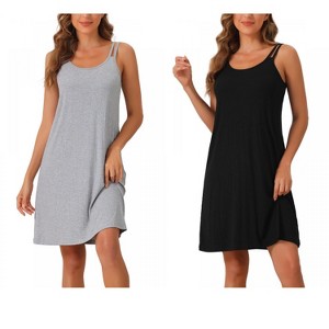 INSPIRE CHIC Women's 2 Pcs Sleeveless A-Line Sleepdress Dual-Strap Knee-Length Cami Nightgowns - 1 of 4