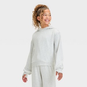 Girls' Cozy Fleece Hoodie Sweatshirt - All In Motion™ - 1 of 4