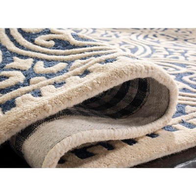 Navy Blue and Ivory Hand-Tufted Wool Area Rug