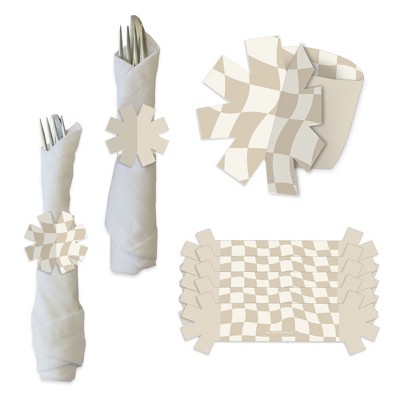 Big Dot of Happiness Tan Checkered Party - Paper Napkin Holder - Napkin Rings - Set of 24