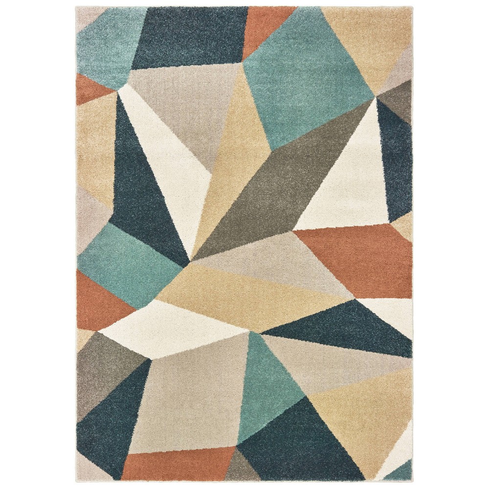6'7inx9'2in Camryn Faceted Geometric Rug Blue/Orange - Captiv8e Designs