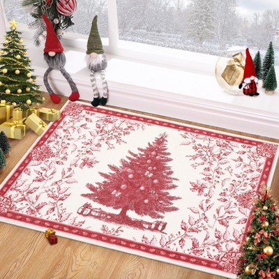 Christmas Carpet: Tree Printed, Washable for Bedroom, Soft Baby Mat, Non-Slip Stain-Resistant for Living Room, Holiday Ultra-Thin for Office