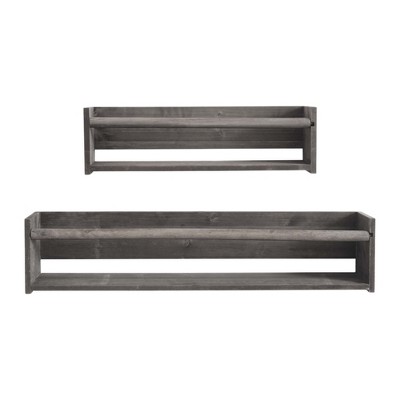 HomeRoots Set Of Two Gray Wood Wall Mounted Floating Shelves