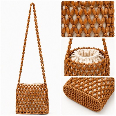 Сумка Alilang Hand-Crafted Wooden Beaded Crossbody for Women - Lightweight Geometric Pattern Purse - Yellow — фото 4