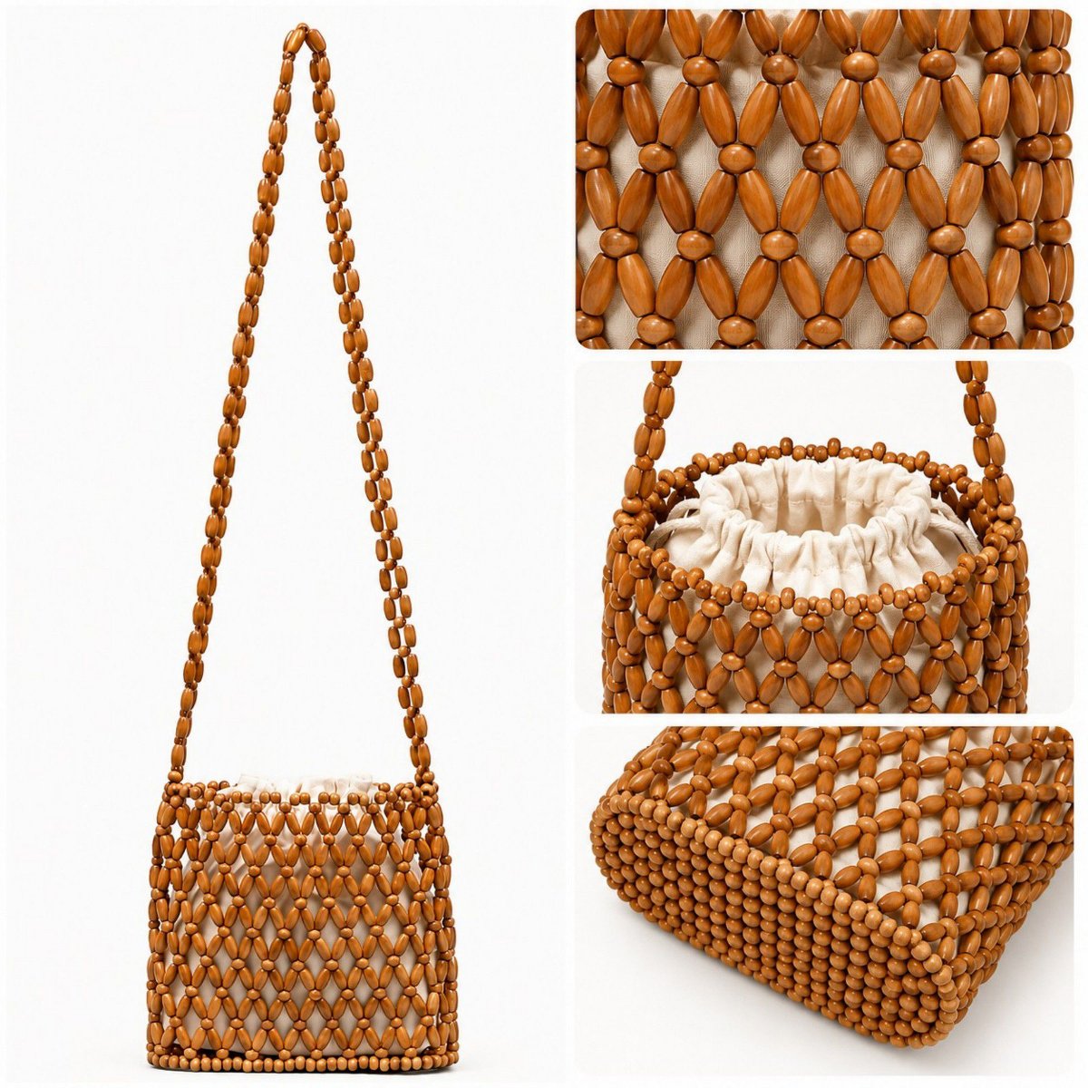 Сумки Alilang Hand-Crafted Wooden Beaded Crossbody Bag for Women - Lightweight Geometric Pattern Purse - Coffee — фото 4